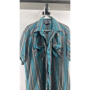 Panhandle Slim Men's Western Teal Striped Shirt SZ 17 1/2